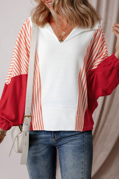 Striped Collared Neck Long Sleeve Sweatshirt