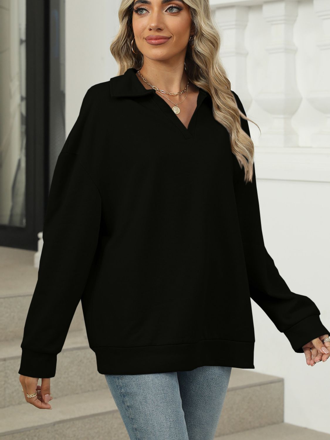 Johnny Collar Long Sleeve Sweatshirt