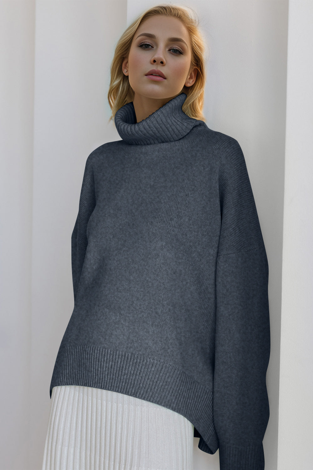 Basic Bae Turtleneck Dropped Shoulder Long Sleeve Sweater