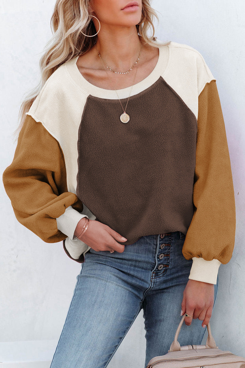 Color Block Round Neck Long Sleeve Sweatshirt